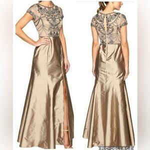 Adrianna-Papell top beaded, short sleeves long Gown